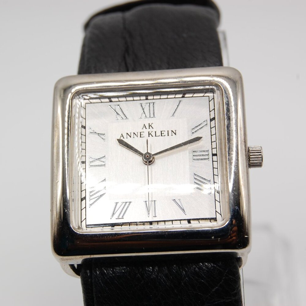 Anne Klein Silver Women's Quartz Watch w/ Black Leather Strap 10/6603